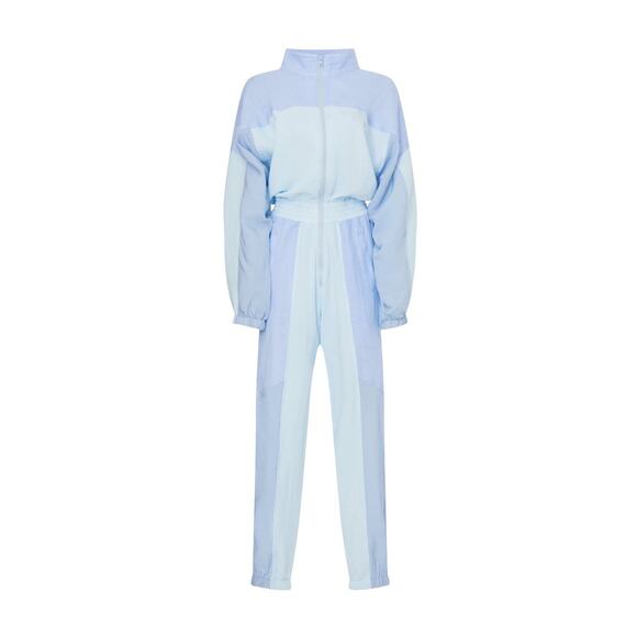 Paradised Blue Colorblock Long Sleeve Sporty Zip Up Jumpsuit Size Medium - Picture 4 of 16